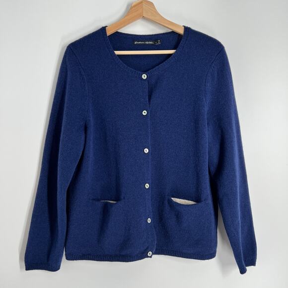 Gudrun Sjoden Sweaters - Gudrun Sjorden 100% Wool Button Cardigan Women Large Navy Blue Pockets Crew Neck